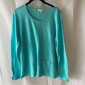 NWOT J. Jill sweater turquoise crew neckk one pocket SZ S